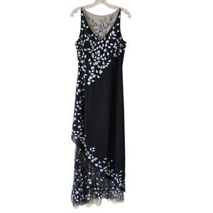 ASPEED Black Embroidered Maxi Dress  Embellished Size M Vtg Y2k Prom Glam